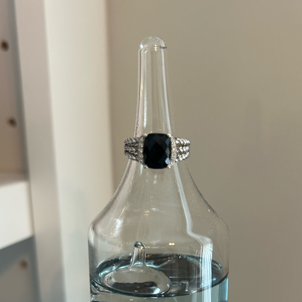 David Yurman Petite Wheaton Diamond Black Onyx Ring Size 7